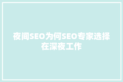 夜间SEO为何SEO专家选择在深夜工作