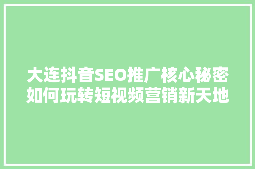 大连抖音SEO推广核心秘密如何玩转短视频营销新天地
