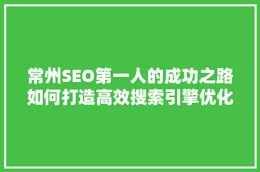 常州SEO第一人的成功之路如何打造高效搜索引擎优化步骤