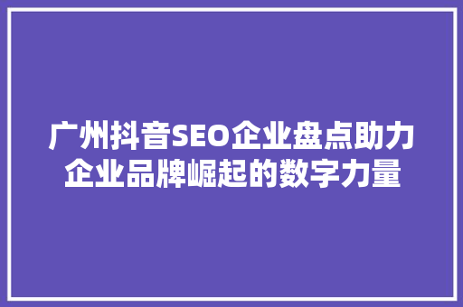 广州抖音SEO企业盘点助力企业品牌崛起的数字力量
