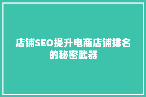 店铺SEO提升电商店铺排名的秘密武器