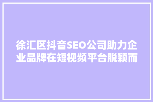 徐汇区抖音SEO公司助力企业品牌在短视频平台脱颖而出