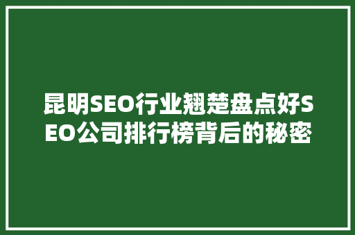 昆明SEO行业翘楚盘点好SEO公司排行榜背后的秘密
