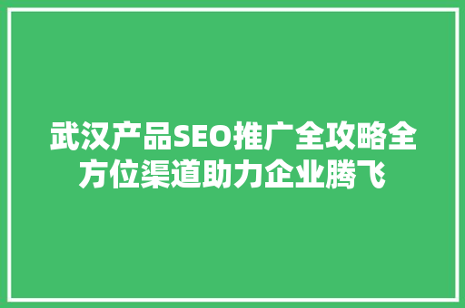 武汉产品SEO推广全攻略全方位渠道助力企业腾飞