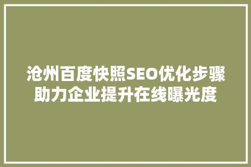 沧州百度快照SEO优化步骤助力企业提升在线曝光度