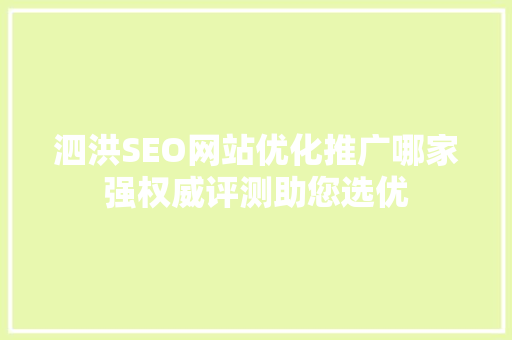泗洪SEO网站优化推广哪家强权威评测助您选优