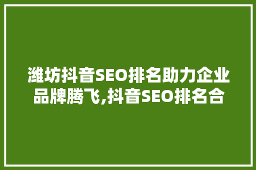潍坊抖音SEO排名助力企业品牌腾飞,抖音SEO排名合作电话背后的秘密
