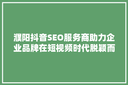 濮阳抖音SEO服务商助力企业品牌在短视频时代脱颖而出