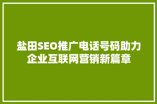 盐田SEO推广电话号码助力企业互联网营销新篇章