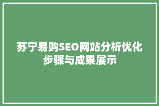 苏宁易购SEO网站分析优化步骤与成果展示