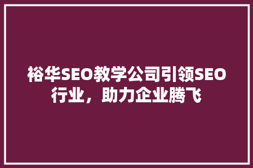 裕华SEO教学公司引领SEO行业，助力企业腾飞
