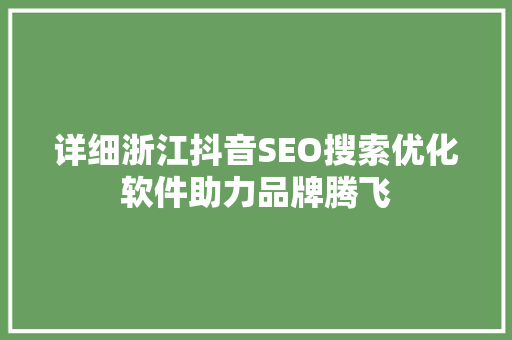 详细浙江抖音SEO搜索优化软件助力品牌腾飞