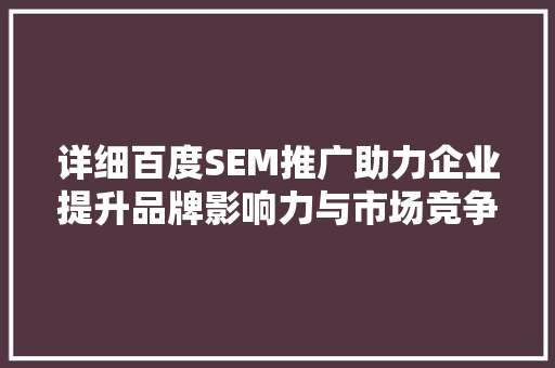 详细百度SEM推广助力企业提升品牌影响力与市场竞争力