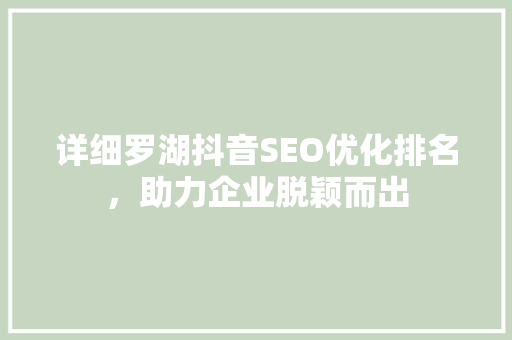 详细罗湖抖音SEO优化排名，助力企业脱颖而出