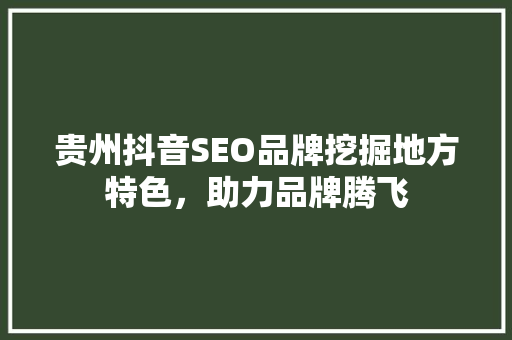 贵州抖音SEO品牌挖掘地方特色，助力品牌腾飞
