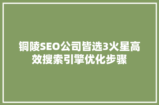 铜陵SEO公司皆选3火星高效搜索引擎优化步骤