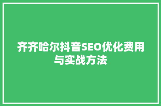 齐齐哈尔抖音SEO优化费用与实战方法