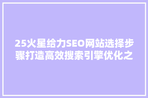 25火星给力SEO网站选择步骤打造高效搜索引擎优化之路