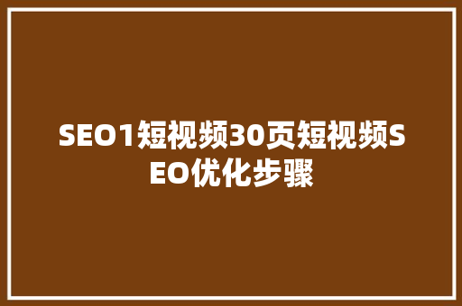 SEO1短视频30页短视频SEO优化步骤