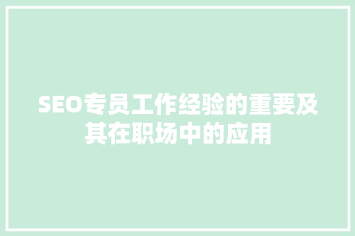 SEO专员工作经验的重要及其在职场中的应用