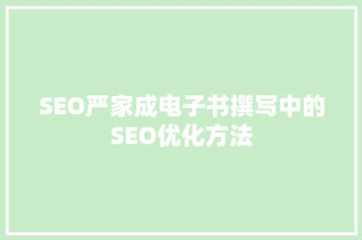 SEO严家成电子书撰写中的SEO优化方法