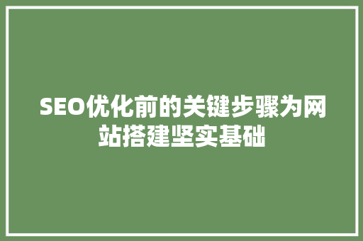 SEO优化前的关键步骤为网站搭建坚实基础  第1张