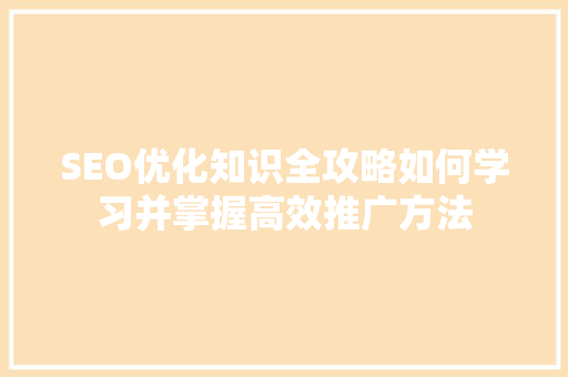 SEO优化知识全攻略如何学习并掌握高效推广方法
