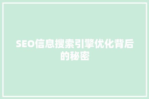 SEO信息搜索引擎优化背后的秘密