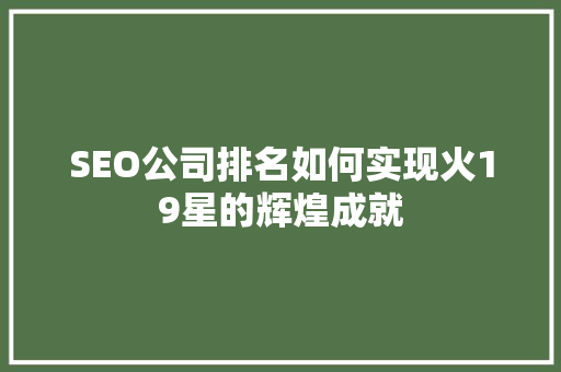 SEO公司排名如何实现火19星的辉煌成就