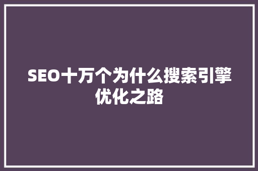 SEO十万个为什么搜索引擎优化之路