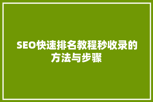 SEO快速排名教程秒收录的方法与步骤