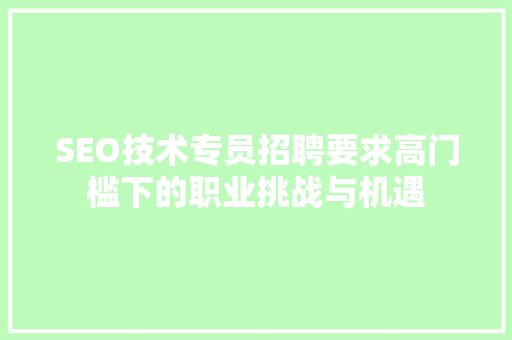 SEO技术专员招聘要求高门槛下的职业挑战与机遇