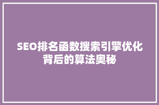 SEO排名函数搜索引擎优化背后的算法奥秘