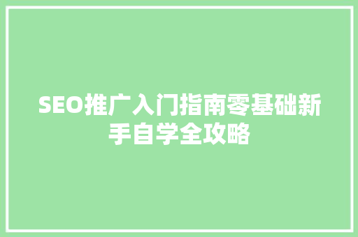 SEO推广入门指南零基础新手自学全攻略