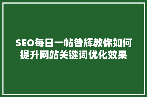 SEO每日一帖昝辉教你如何提升网站关键词优化效果