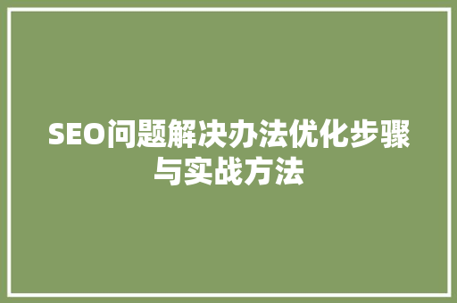 SEO问题解决办法优化步骤与实战方法