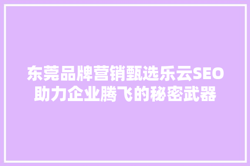 东莞品牌营销甄选乐云SEO助力企业腾飞的秘密武器