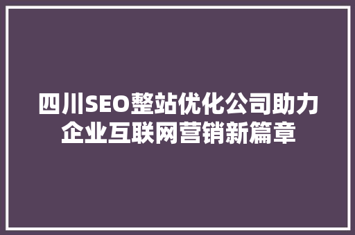 四川SEO整站优化公司助力企业互联网营销新篇章