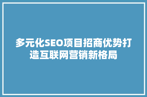多元化SEO项目招商优势打造互联网营销新格局  第1张