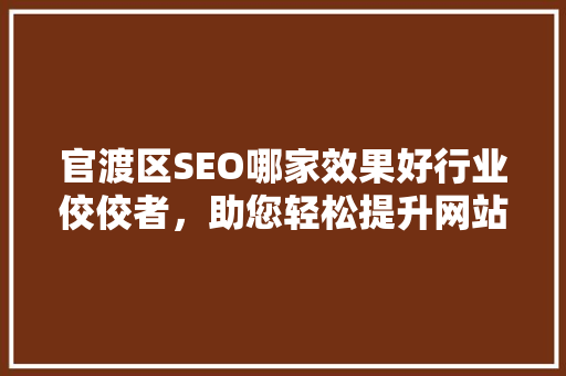 官渡区SEO哪家效果好行业佼佼者，助您轻松提升网站排名