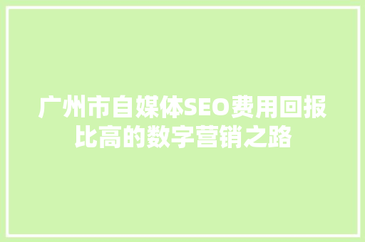 广州市自媒体SEO费用回报比高的数字营销之路