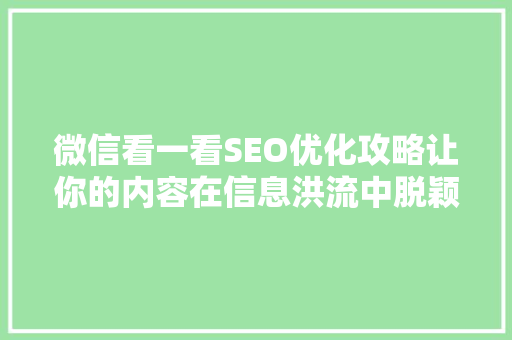 微信看一看SEO优化攻略让你的内容在信息洪流中脱颖而出