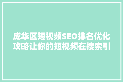 成华区短视频SEO排名优化攻略让你的短视频在搜索引擎中脱颖而出