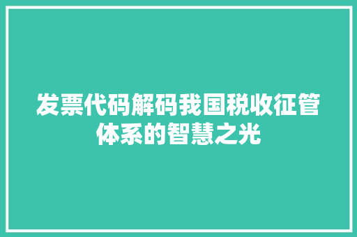 发票代码解码我国税收征管体系的智慧之光
