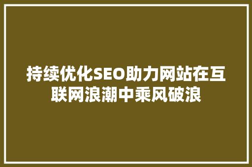 持续优化SEO助力网站在互联网浪潮中乘风破浪