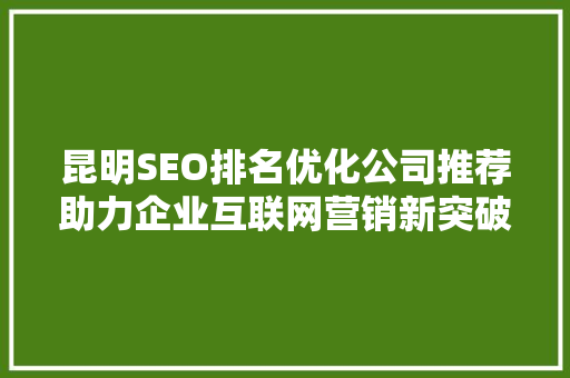 昆明SEO排名优化公司推荐助力企业互联网营销新突破