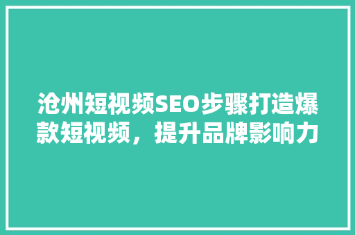 沧州短视频SEO步骤打造爆款短视频，提升品牌影响力