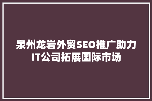 泉州龙岩外贸SEO推广助力IT公司拓展国际市场