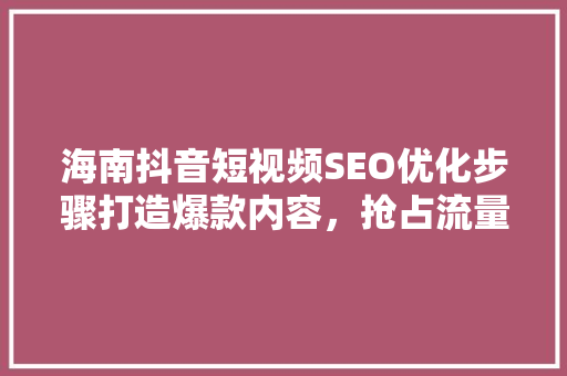 海南抖音短视频SEO优化步骤打造爆款内容，抢占流量高地