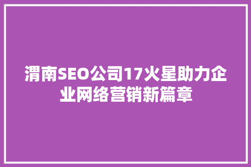 渭南SEO公司17火星助力企业网络营销新篇章